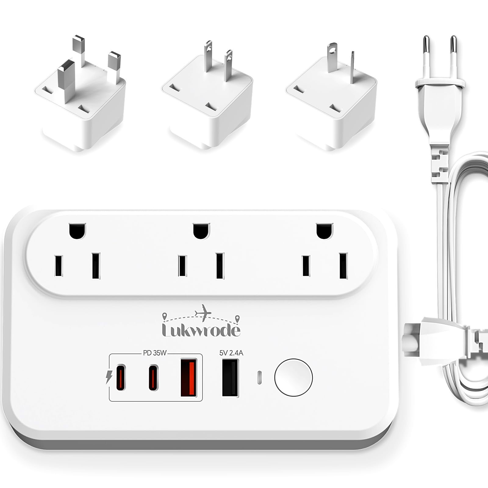 220V to 110V Voltage Converter Universal Travel Adapter with 35W PD 2 Type C Port 2 USB A
