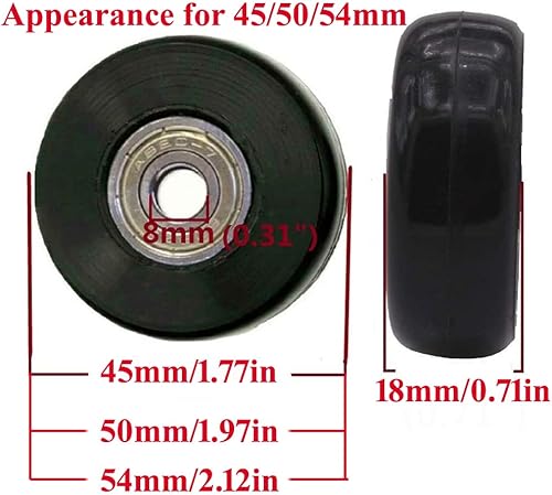 Miniatura 11 de LOTOWELZON 2 ruedas de repuesto para maletas de equipaje, 50/64/70/75/84/3.543 in ruedas de goma en línea con kits de reparación de rodamientos Negro