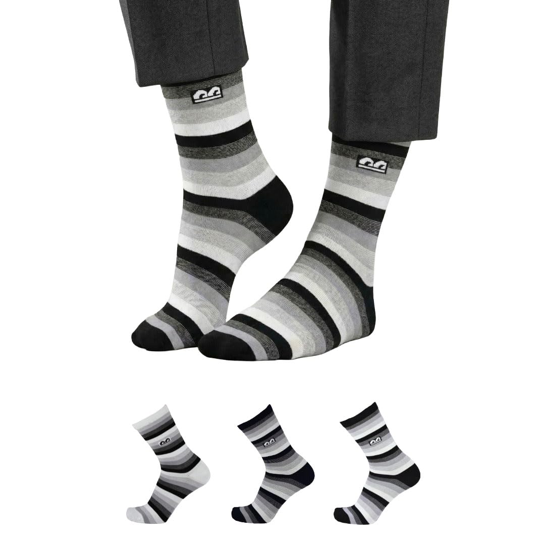 | Bamboo Socks for Men | Crew Length Formal Socks | Pack of 3 | Stripped Pattern | Multicolor-image-19