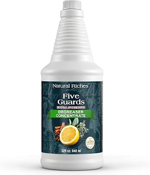 Natural Riches Five Guards Degreaser Concentrate Makes Up to 64 Gallons, Essential Oil Blend Formula, Multi-Surface Cleaner for Kitchen, Cookware, Counters, Tools 32 oz.