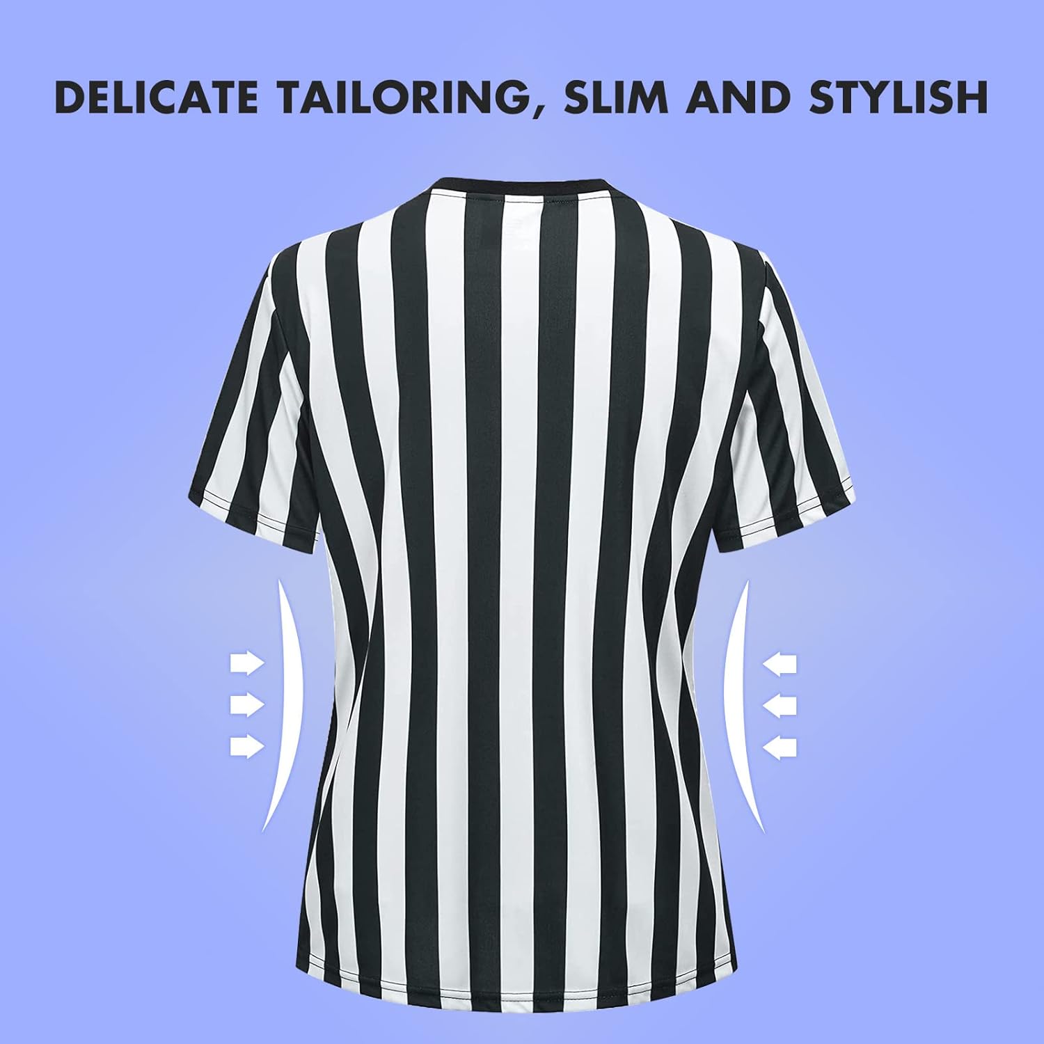 3 Pcs Women's Official Black & White Stripe Referee Shirt Zipper Collared V-Neck Referee Jersey ,Ref Whistle ,Yellow Penalty Flag for Basketball Football Soccer Refs Christmas Waitresses & Costume - Image 2