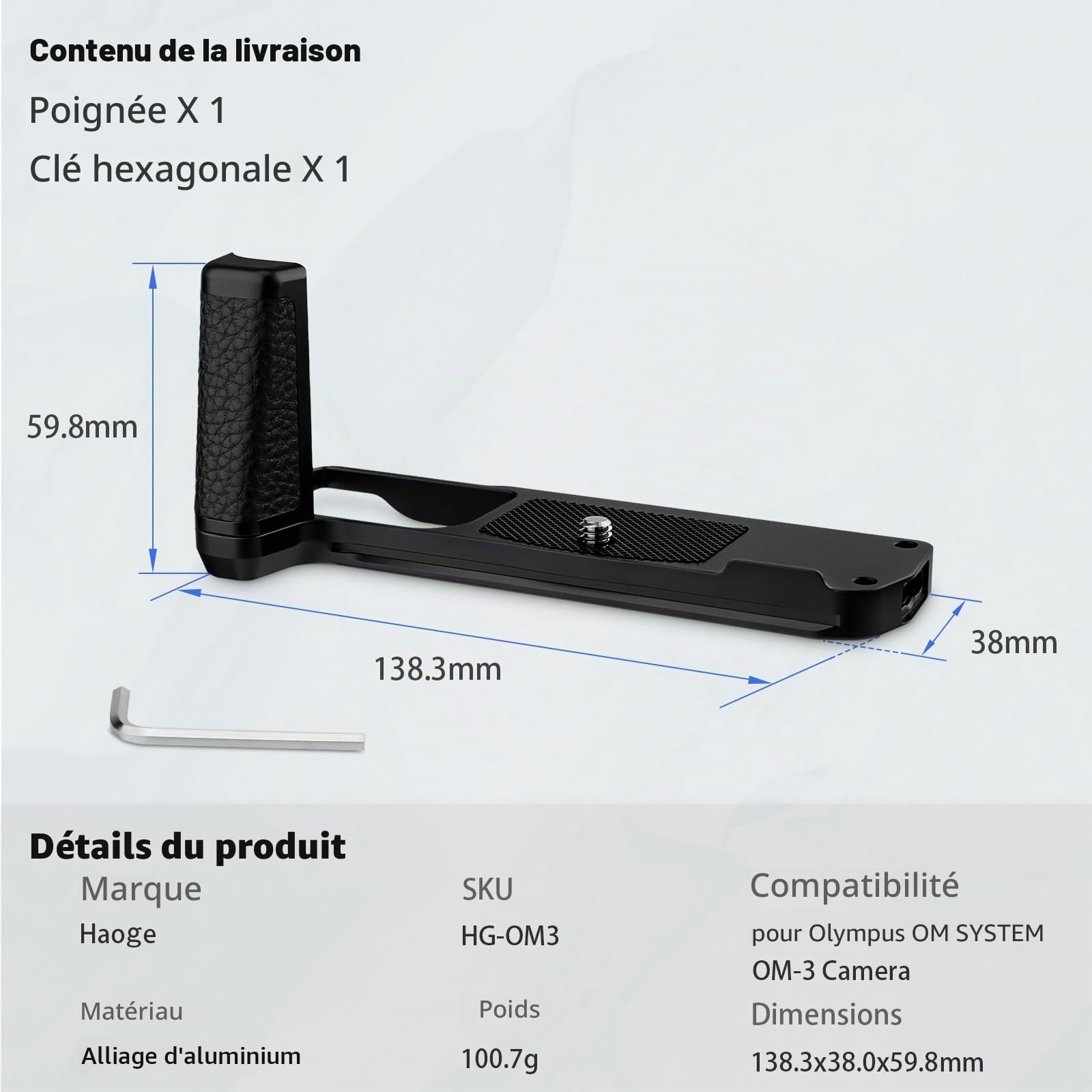 Haoge OM3 Support pour appareil photo OM SYSTEM OM-3 Compatible avec Arca Swiss Kirk RRS Quick Release Plate HG-OM3