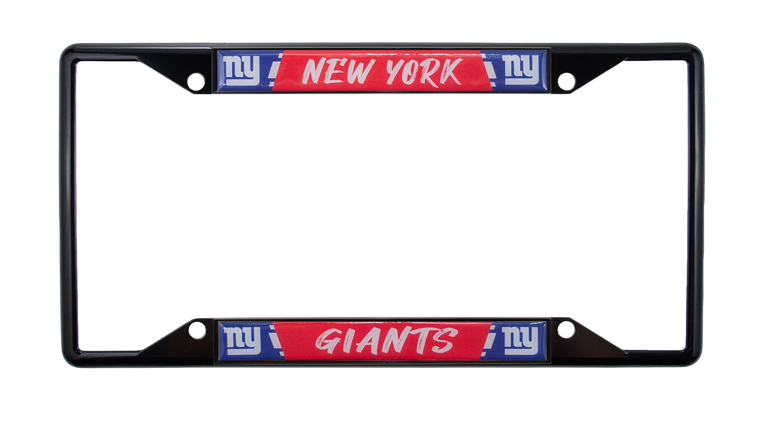 New York Giants NFL Premium Black Zinc Alloy Team License Plate Frame - 4 Screw Tag Holder with Modern Style Lettering - Black Background and Team