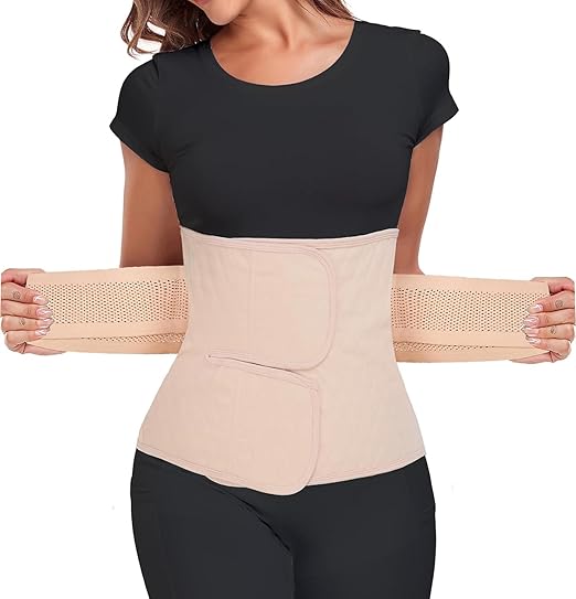 Postpartum Belly Band – Postpartum Belly Wrap, Abdominal Binder Post Surgery C-section Recovery Support Belt (Classic Beige, S/M)
