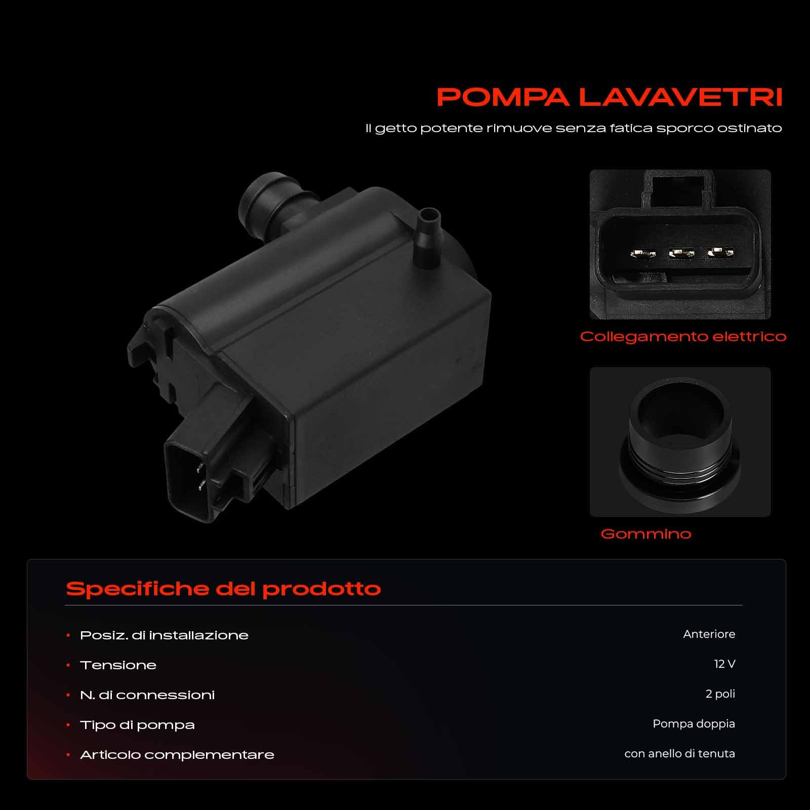 Frankberg Pompa lavavetri Pompa acqua lavaggio Pulizia vetri Anteriore Posteriore 3-Poli Compatibile con Avensi.s T25 Coroll.a E12 Yaris P9 Picnic XM1 Replace# 8533010290