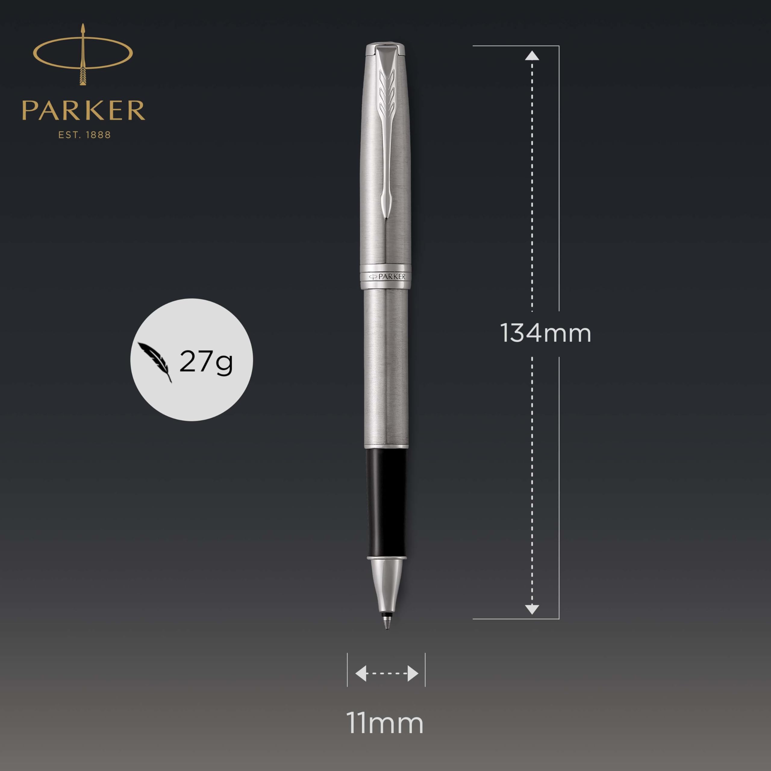 Parker Sonnet Rollerball Pen | Stainless Steel with Palladium Trim | Fine Point Black Ink | Gift Box
