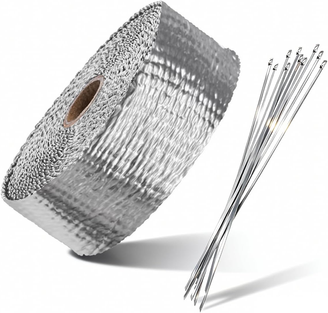 Craedli 2" x 16 Ft Car Exhaust Heat Wrap Roll, Motorcycle Fiberglass Exhaust Tube Heat Shield Tape with 10 Stainless Ties, Universal Exhausts Manifold Accessories for Car, SUV, Motorcycle (Red)