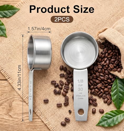 2 Pcs 1/8 Cup Medidor de Acero Inoxidable 2 oz miniatura 3