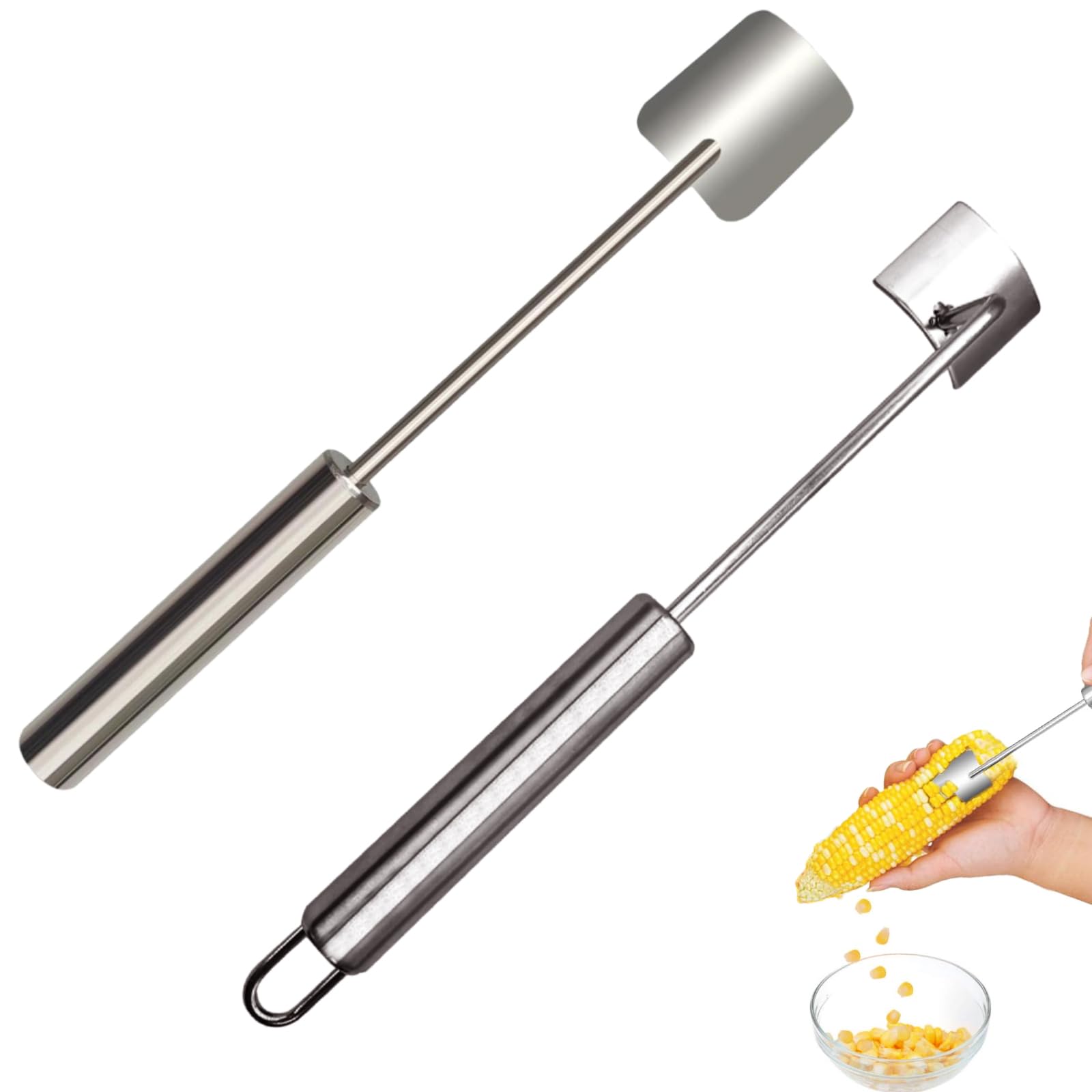 2 Stück Maisschäler, Edelstahl Maisentkerner, Mais Peeler, Maiskolbenentferner Werkzeug, Maiskolbenentferner mit Langem Griff zum Entfernen von Maiskolben, für Salatzubereitung in der Küche