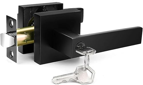 Manija de puerta negra mate, pomos de puerta con cerradura y llave, manijas de puerta interiores y exteriores con palanca reversible, juego de