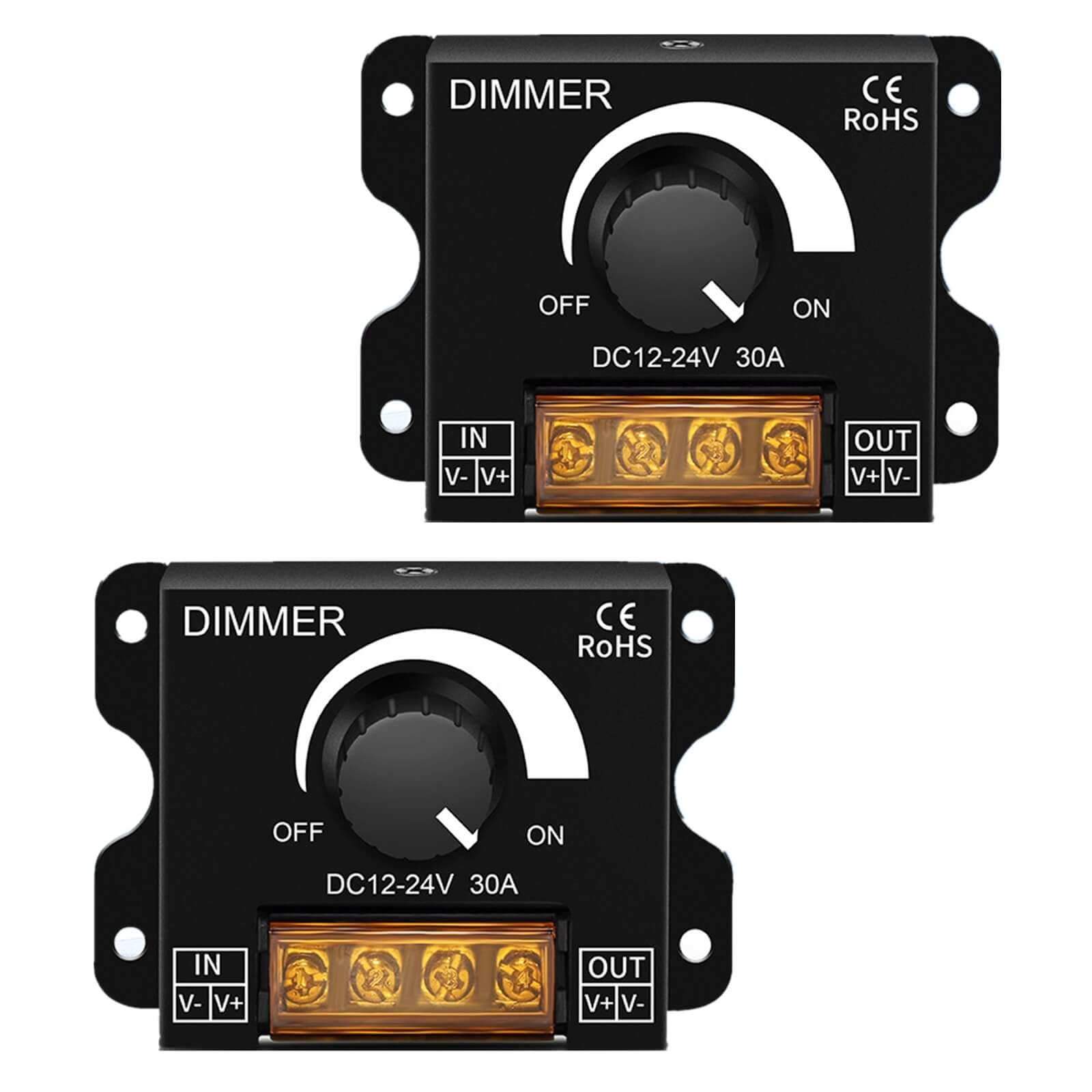 Photo 1 of 2PCS 12V LED Light Strip Dimmer Switch,DC12V-24V 30A PWM Dimming Controller Stepless Dimmer Knob for Single Color LED Strips 5050/3528 Light,ON/Off Switch with Aluminum Housing