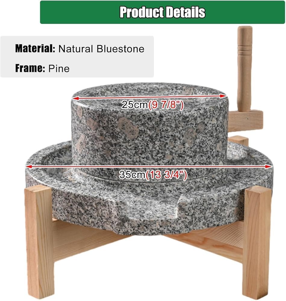 Molinillo de Piedra Manual para Granos de Cocina doméstica - Molino de Piedra Azul para Cereales húmedos y Secos, para Alimentos, Trigo, Bayas, arroz, Frijoles, Semillas, Especias