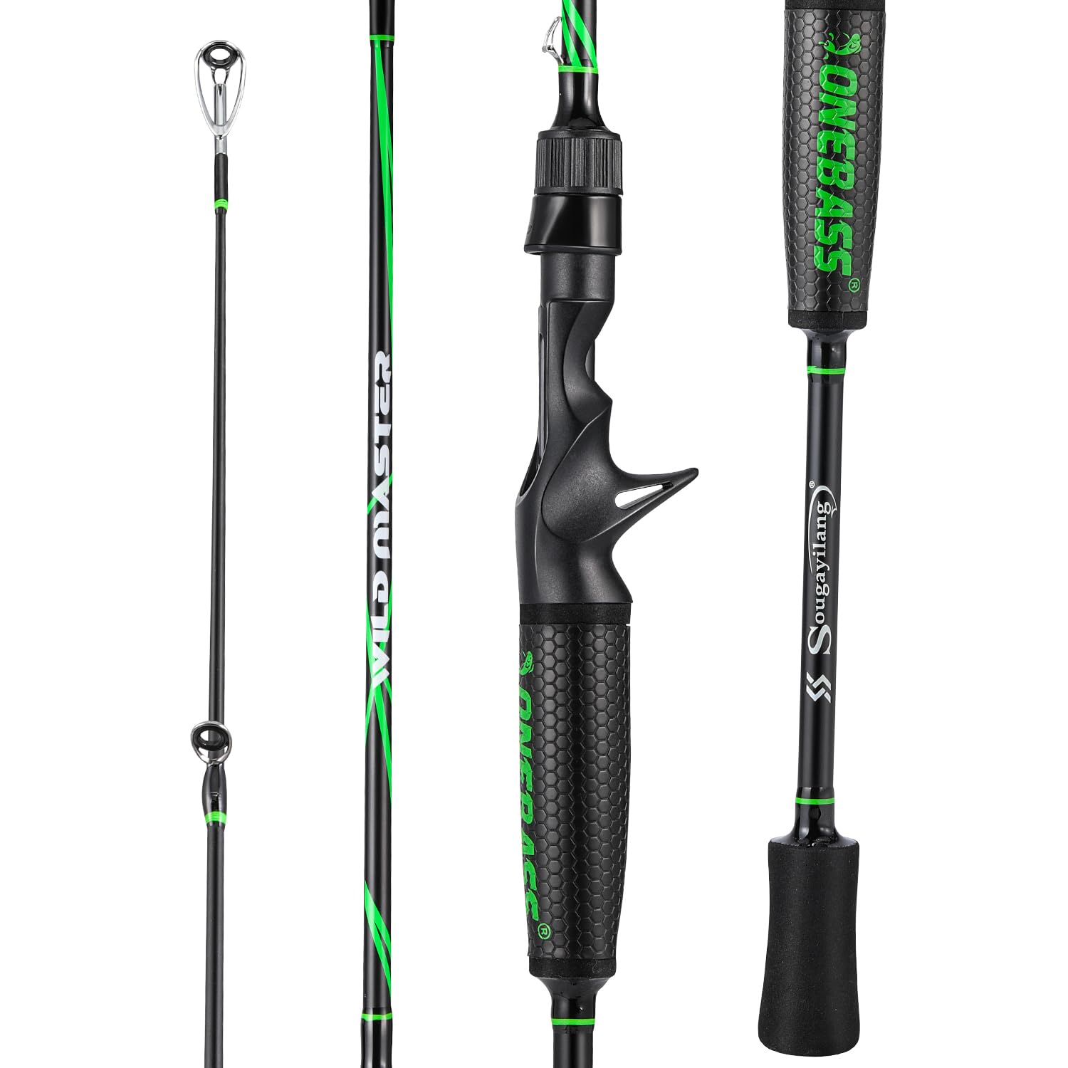 One Bass Fishing Rod, Lightweight Graphite Spinning & Casting Rod with Super Polymer Handle-Green Baitcasting Rod-6'0