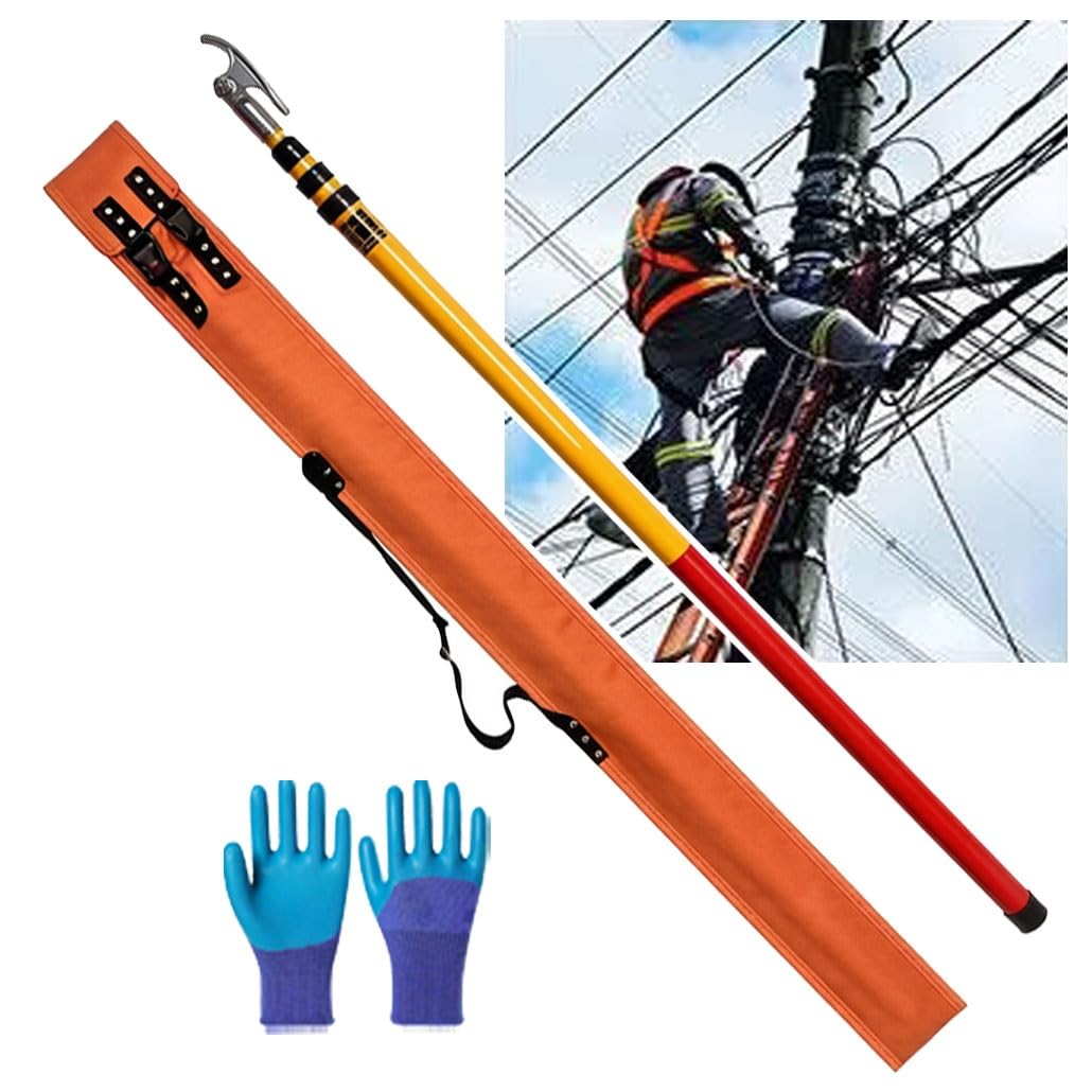 Portable Insulated Rescue Hook Extendable, High Voltage Insulated Fiberglass Pole/Rod with Rotating Alloy Pull Hook for Substation & Field Electrical Safety(8m/26.2Ft)