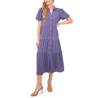 CeCe Short Sleeve Tiered Maxi Shirt Dress Women