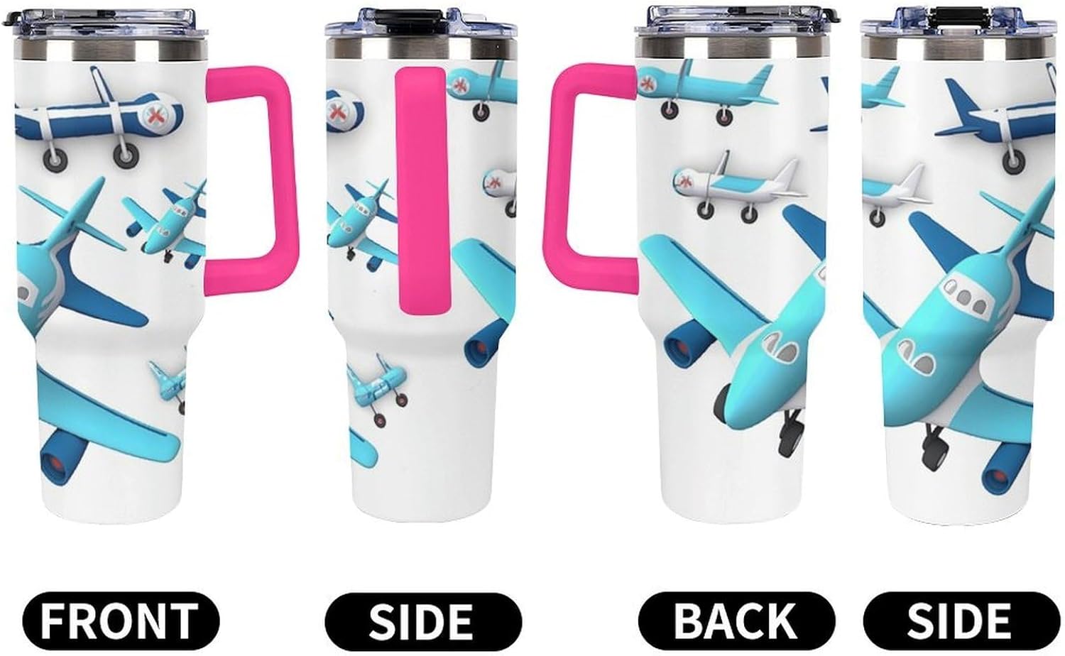 Airplane Travel Coffee Mug Reusable Durable Stainless Steel Insulated Tumbler with Handle And Straw Leak Resistant Portable Thermal Cup Gifts for Men Women 40 Oz