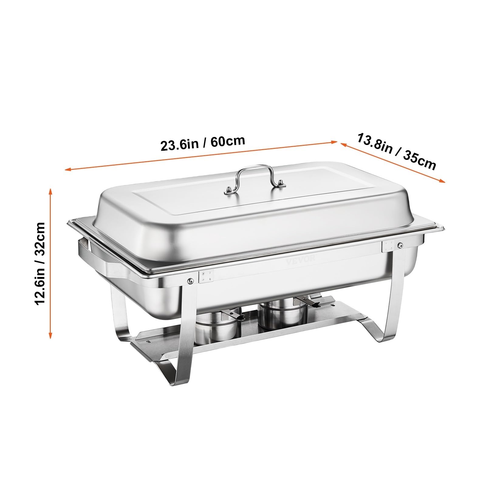 Juego de 2 Platos de frotamiento 8QT, Juego de bufé de Acero Inoxidable con 2 sartenes Completas y 4 de tamaño Medio, Servidor Calentador de Catering Rectangular con Tapa