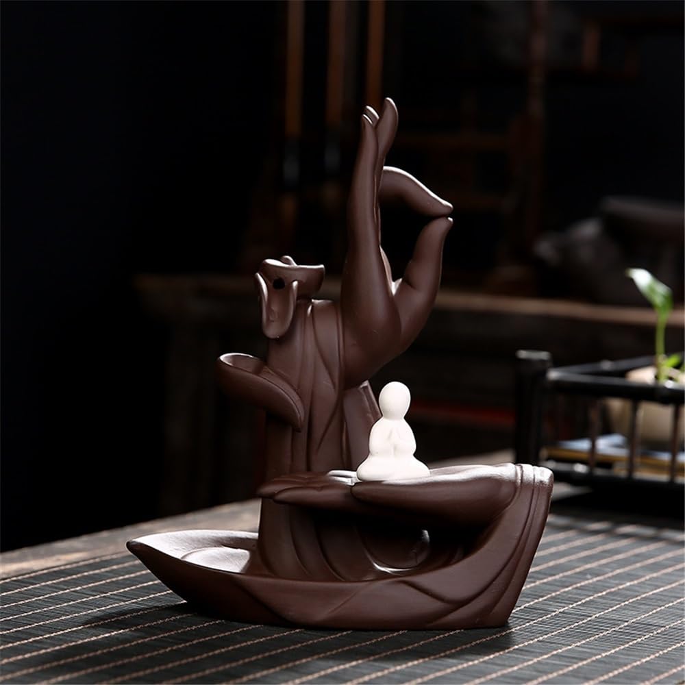 Räuchergefäß Home Backflow Weihrauchbrenner Große Buddha-Hand Lila Ton Dekorativer Weihrauchhalter