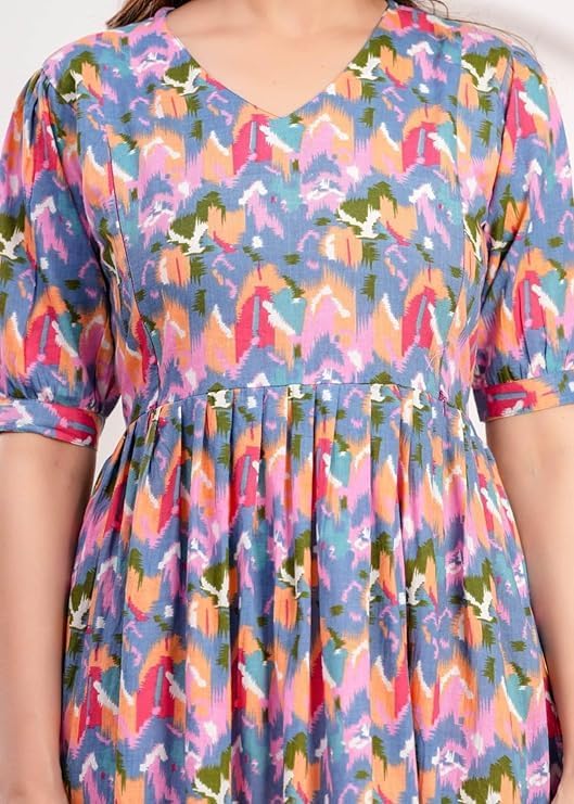 Image of Women Feeding Kurti for Women Cotton Maternity Kurta with Nursing Zip for Pre & Post Pregnancy