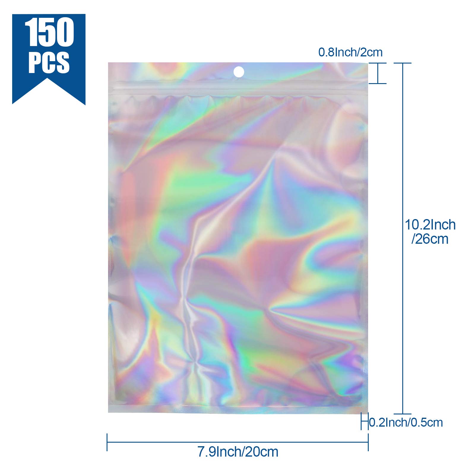 150 bolsas holográficas de doble cara, reutilizables, cierre de cremallera, a prueba de olores, bolsas de papel de aluminio