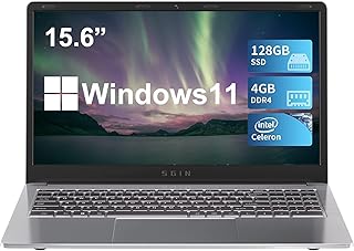 SGIN 15.6 Inch Laptop, 4GB DDR4 128GB SSD Laptops with Intel Celeron Quad Core Processor(up to 2.5 GHz), Intel UHD Graphics 600, Mini HDMI, WiFi, Webcam, USB3.0, Bluetooth 4.2