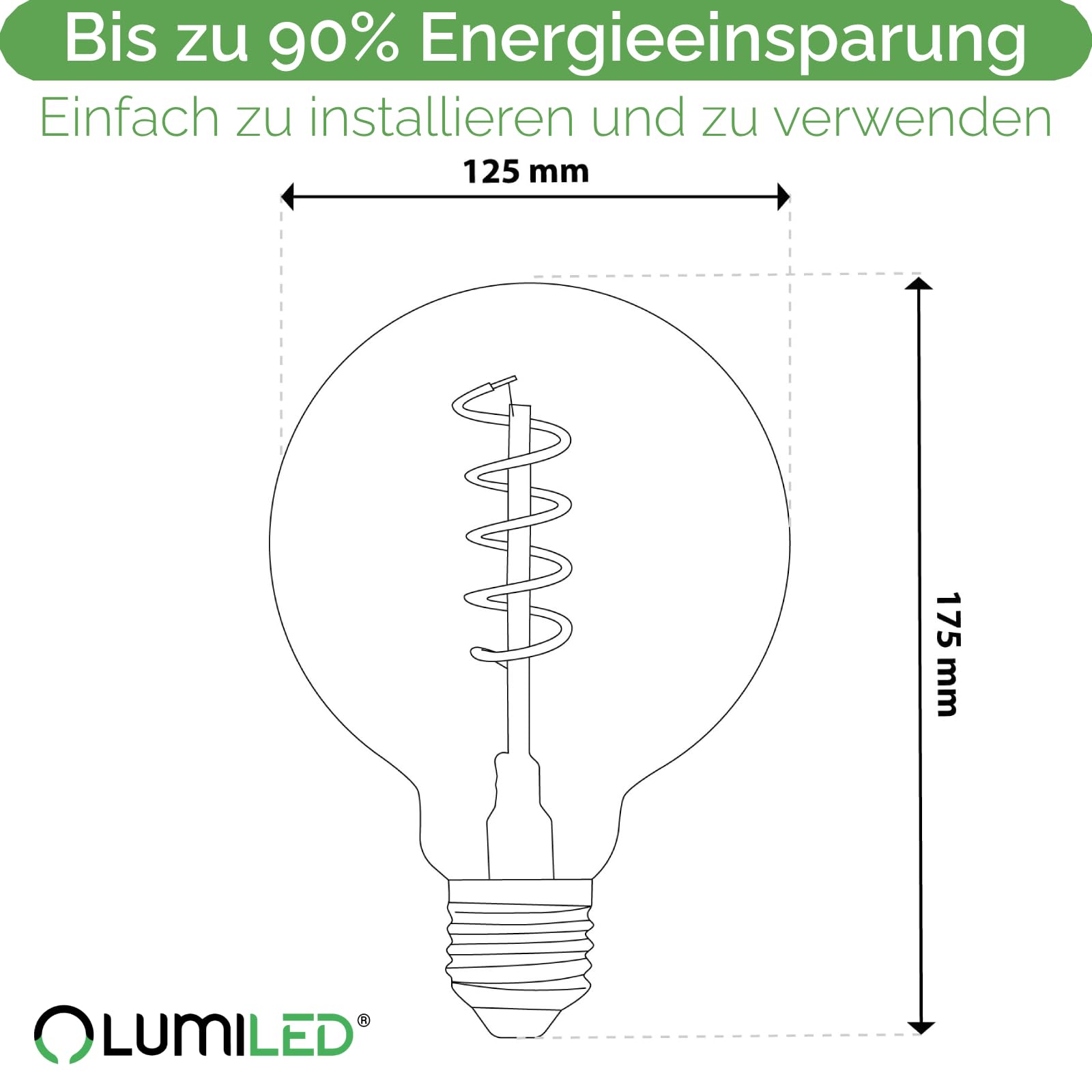 Lumiled Bombilla LED de filamento, E27, G125, 6 W, equivalente a 50 W, 660 lm, 2200 K, cristal ahumado extracálido, ángulo de haz de 360°, paquete de 6 unidades, forma de globo, luz decorativa retro
