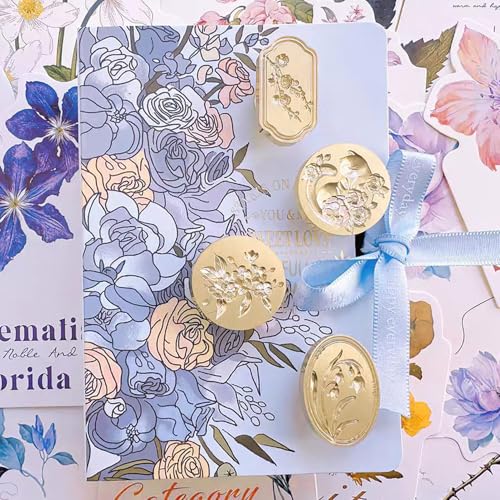 JOYOLA 6 Stück Gold Siegelstempel mit Holzgriff, Wachssiegel Stempel, Wiederverwendbar Wachsstempel Set, Wax Seal für Einladungen, Vintage Wachssiegel, Karten, Umschläge, Geschenke