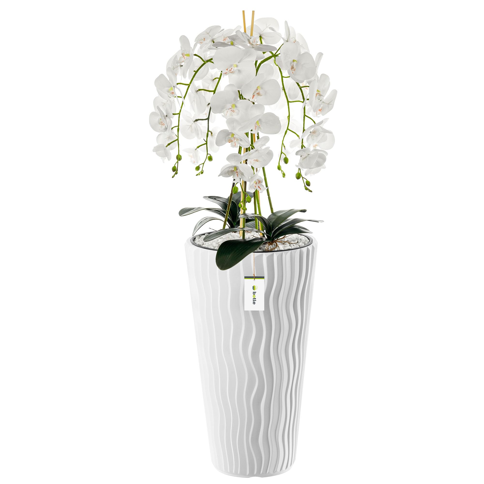 botle Bouquet d'orchidée artificielle en cascade blanche dans un pot blanc, hauteur 115 cm, décoration de bureau à domicile, plante artificielle, fleur artificielle, orchidée artificielle en pot