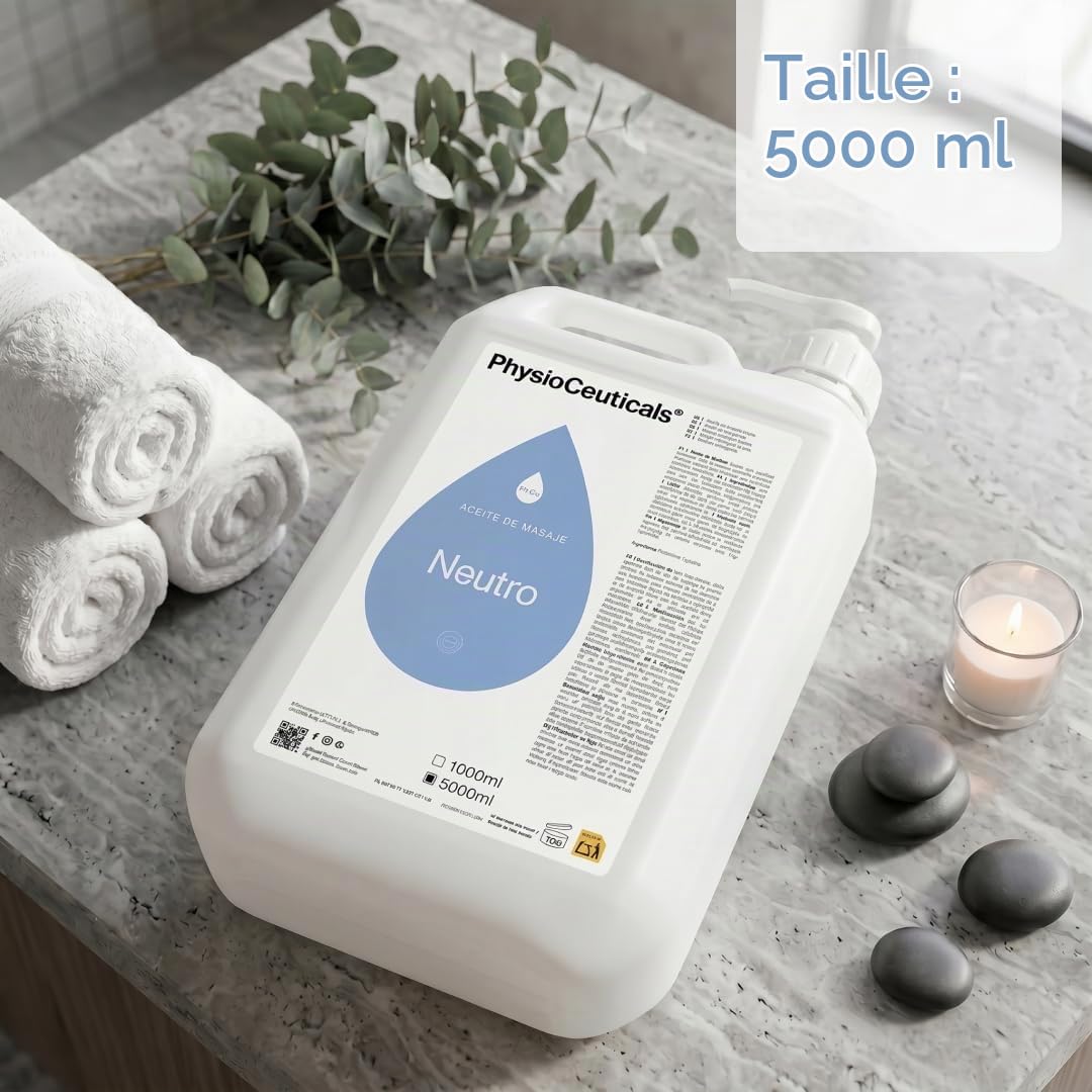 PHYSIOCEUTICALS - Huile de massage neutre professionnelle 5000 ml - Base de paraffine haute performance - Centres de physiothérapie, spas et centres de massage