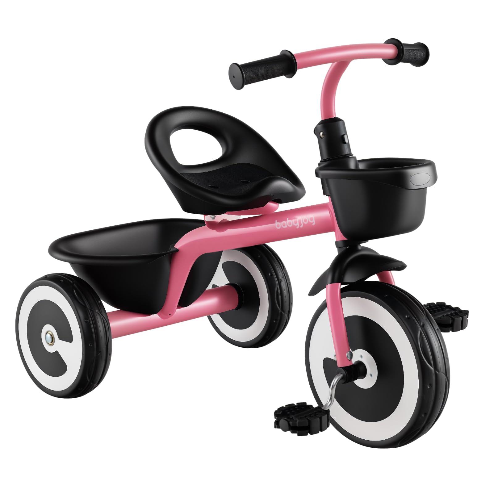 GYMAX Toddler Tricycle, 3 Wheel Kids Trike with Adjustable Seat, Front & Rear Storage Baskets and Heavy-Duty Carbon Steel Frame, Toddler Bike for Boys & Girls 1.5-5 Years Old (Pink)