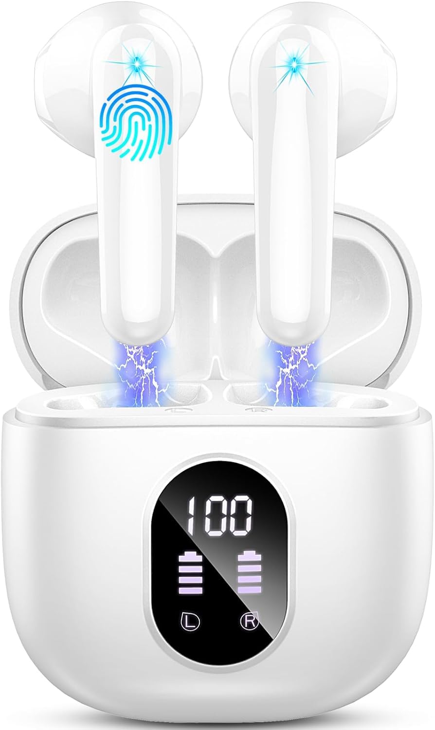 Photo 1 of *** NEW FACTORY SEALED *** Wireless Earbuds, Bluetooth 5.4 Headphones 50H Playback Bass Stereo Ear Buds with 4 ENC Cancelling Mics, in-Ear Earphones with LED Display, IP7 Waterproof USB-C for Laptop Pad Phones Workout Rose Gold