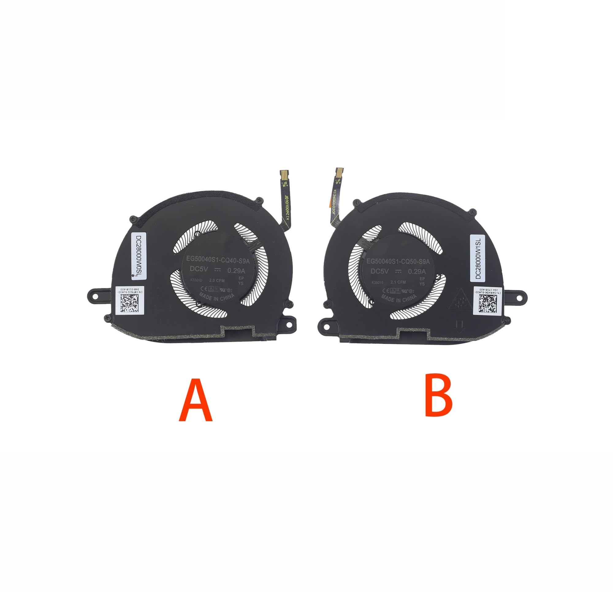 tianwandong Laptop CPU GPU Cooling Fan EG50040S1-CQ40-S9A EG50040S1-CQ50-S9A DC5V 0.29A 4Pin for XPS 13 9320 0XTRJG 0T3MX3(SET)