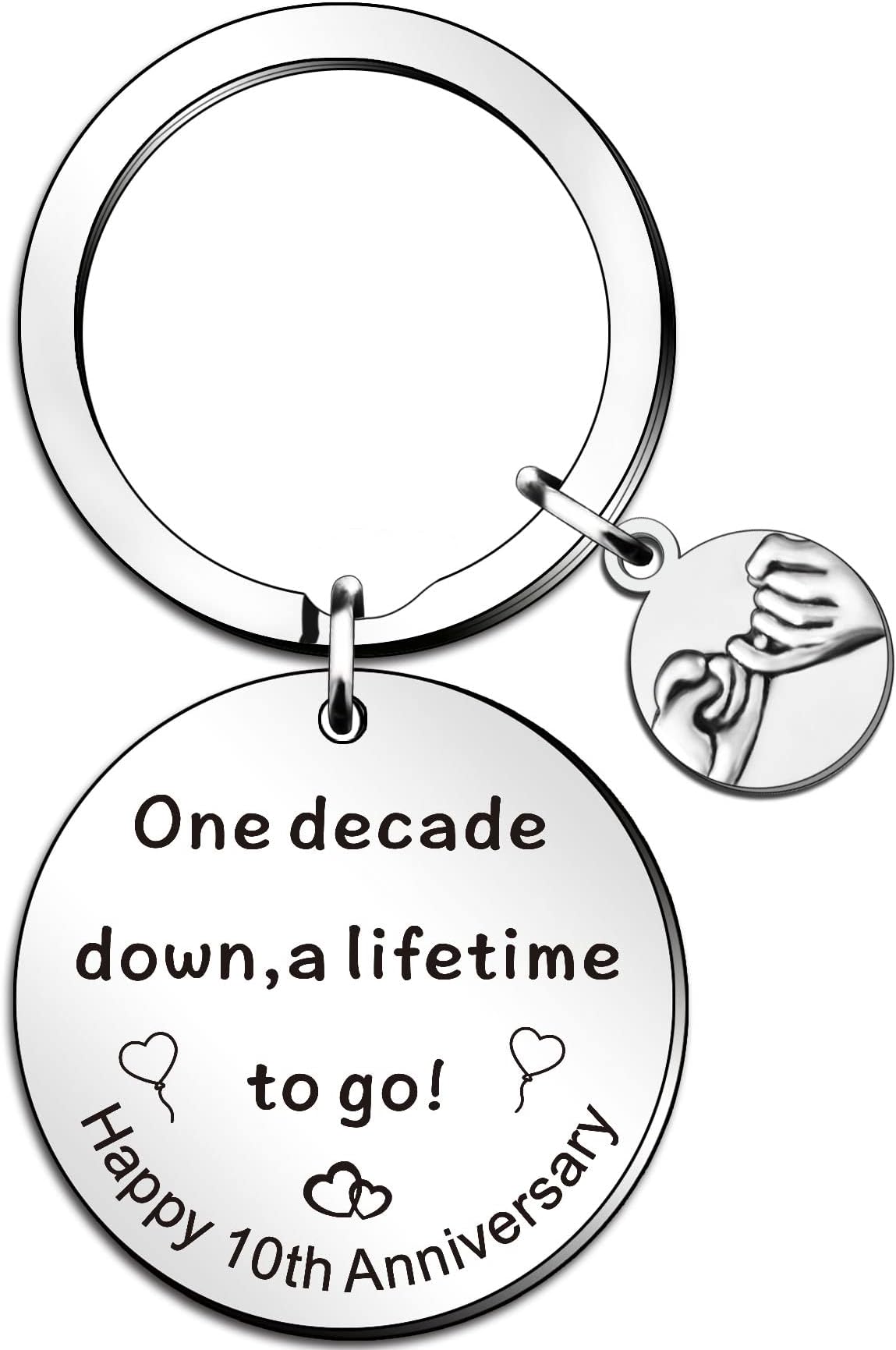 QMVMV10th Anniversary Keyring Gifts for Him Her - One Decade Down A Lifetime to Go - 10 Year Anniversary for Couple - Valentines 10th Wedding Gifts for Husband Wife