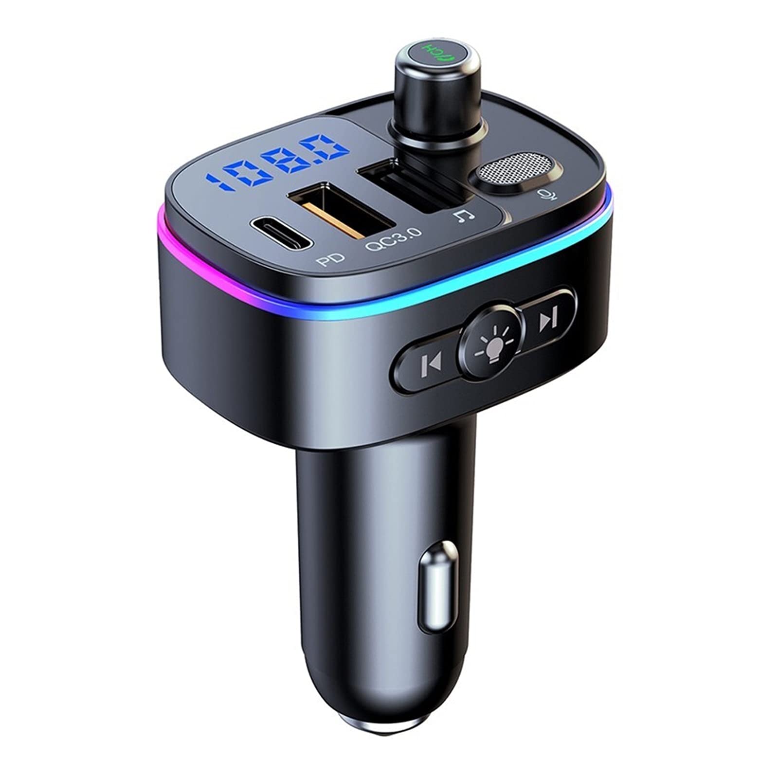 Adattatore Audio Bluetooth. Auto MP3 Player Bluetooth 5.0 FM. Kit per Auto Vivavoce trasmettitore PD QC 3.0. Doppio USB Trasmettitore di luci dell'atmosfera Colorata del Caricatore