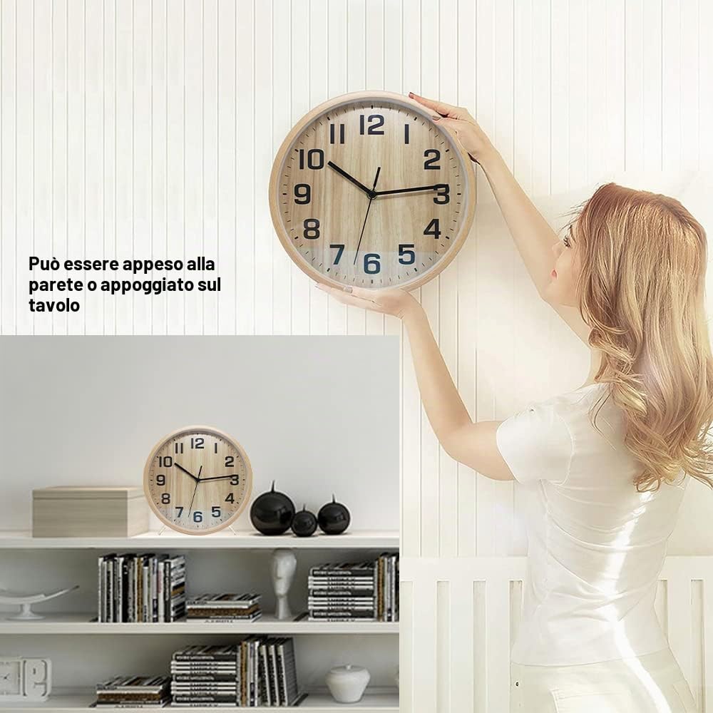 Orologio da parete al quarzo in legno da 10 pollici da 25 cm moderno silenzioso orologio da parete in legno orologio da tavolo per soggiorno, camera da letto, ufficio, cucina