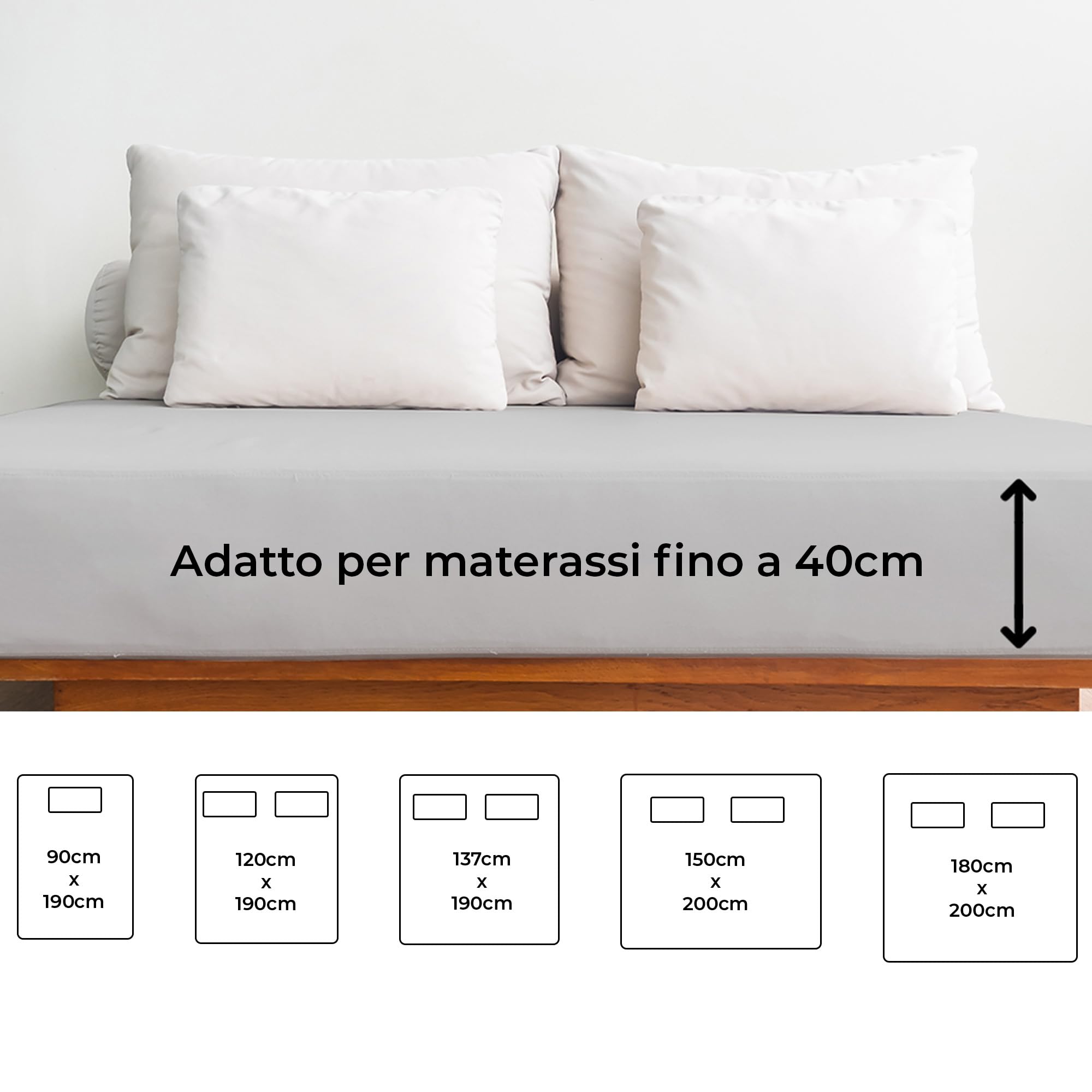 Lenzuolo con angoli 90x190cm – Altezza del bordo 40cm – In microfibra di poliestere spazzolato – Adatto per letti boxspring – Si adatta a materassi fino a 40cm – Certificato OEKO-TEX, Grigio chiaro