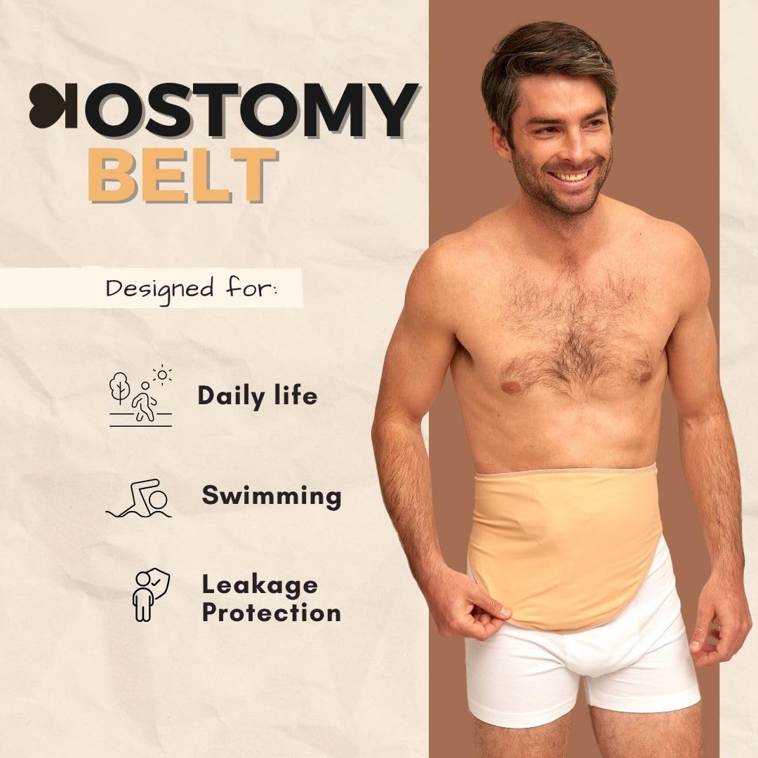 SIIL Cinturón de ostomía para hombre + protector | Fundas para bolsas de colostomía e ileostomía para deportes y natación | Cinturón de estoma sigiloso con cremallera | Soporte discreto para ostomía |