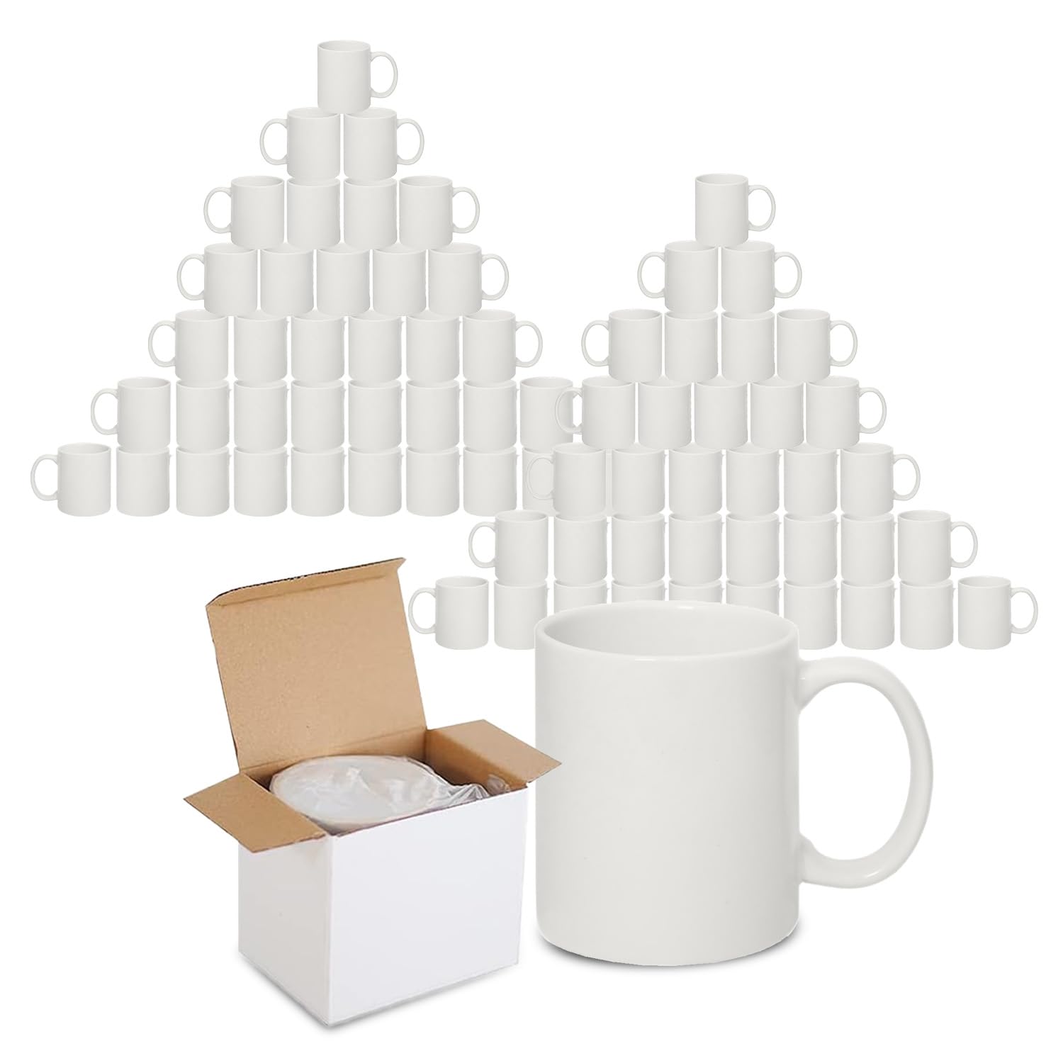 Sublimation Mugs with Boxes | Plain White Large Handle High Gloss Orca Coated, Ceramic Mug for Coffee & Tea | Ideal for Gifting & DIY Projects, Heat Press Printing Mugs 11oz (Pack of 144) — image 1