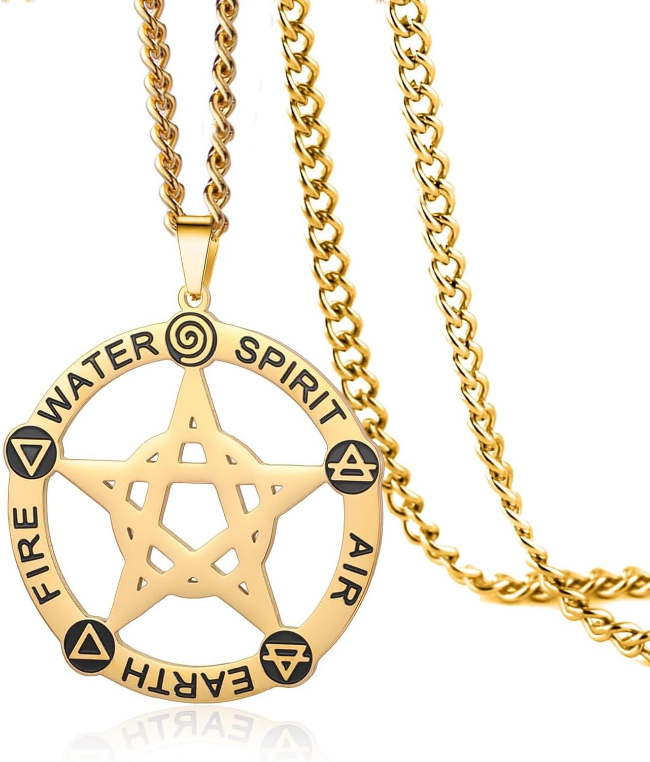 Faozhuo Pentagram Necklace Stainless Steel Men Women Pentacle Pendant Alchemy Symbol Pagan Wiccan Amulet Jewelry, Gold