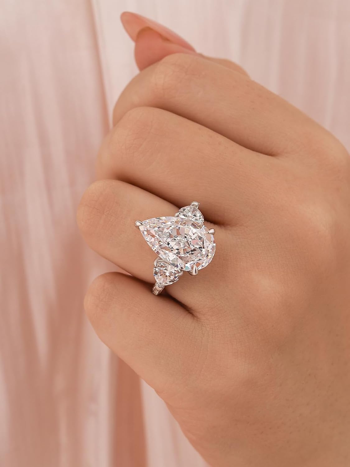Luxury 8.0 CT Pink Stone Pear Cut Engagement Ring for Women, S925 Silver Three-Stone AAAAA Cubic Zirconia Promise Ring - Image 4