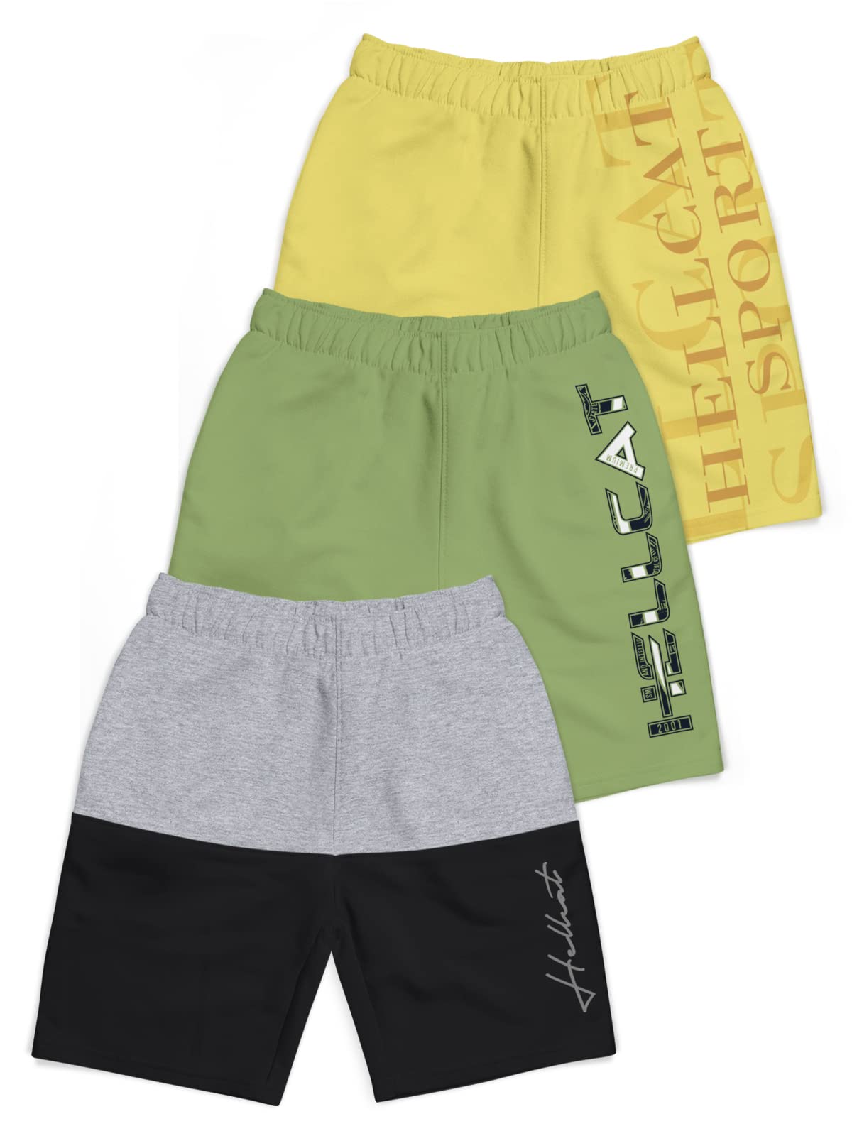 HELLCAT Pack of 3 Trendy Typographic Printed Mid Rise Shorts for Boys