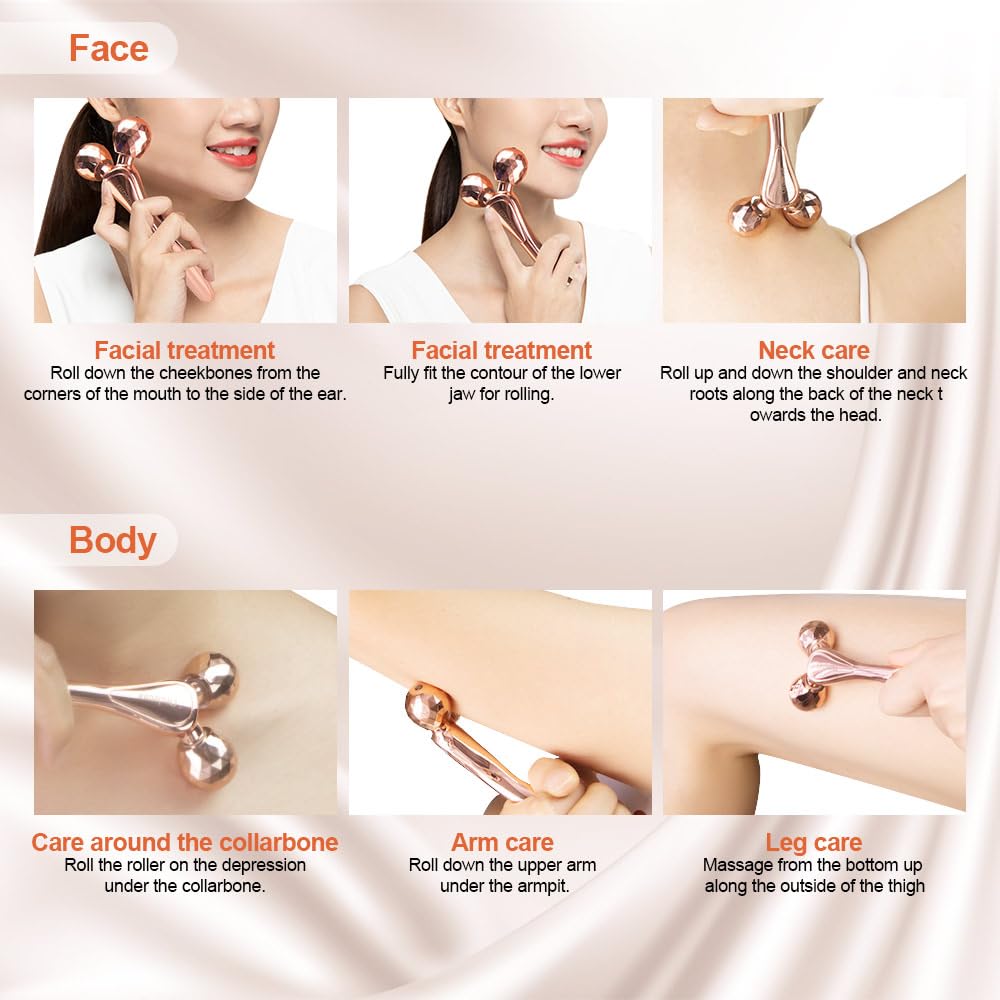 3D-Gesichtsmassagegerät, Gesichtsroller mit Eiskugel, Augen- und Gesichtsmassagegerät, zur Entspannung und Linderung im Gesicht, Hautpflege für Frauen und Mädchen, Roségold