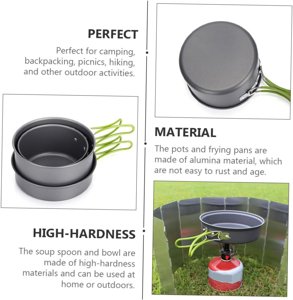 HANABASS 1set Camping Cookware Set Portable Alumina Outdoor for People Non-Stick Soup Pot and Frying Pan Lightweight Backpacking Gear for Hiking and Picnics