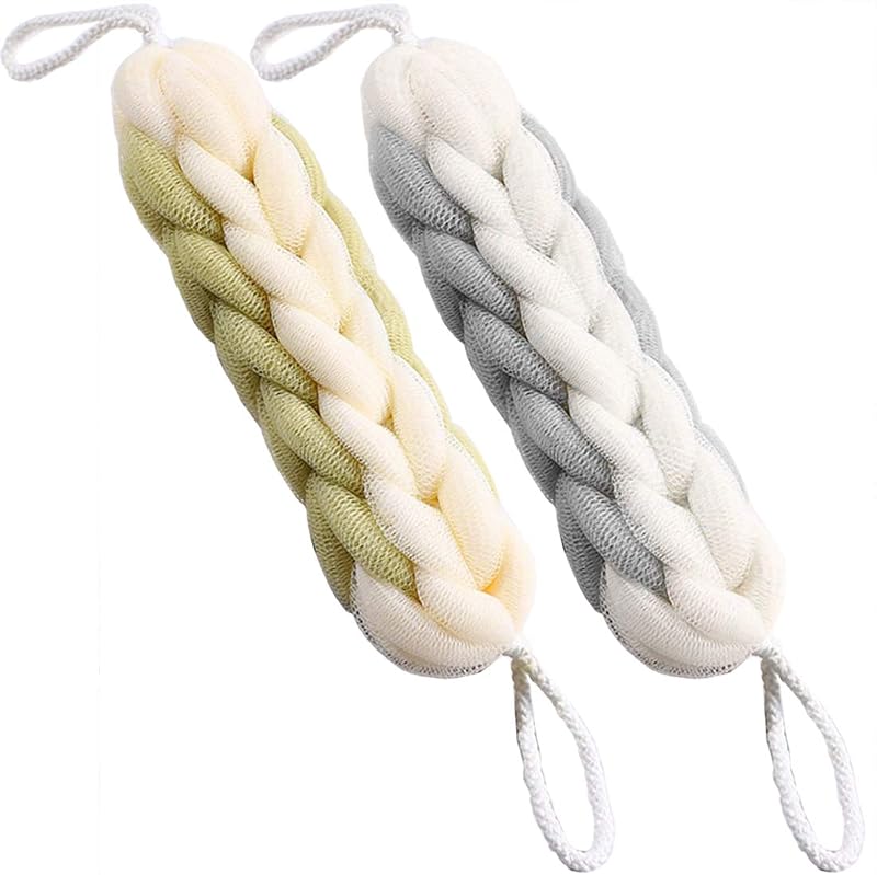 Esponja de banho alongável com alças de corda AARAINBOW, cinza e verde, pacote com 2