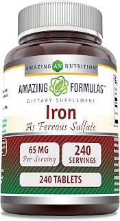 Amazing Formulas Iron as Ferrous Sulfate Supplement | 65 Mg | 240 Tablets | Non-GMO | Gluten Free | Made in USA
