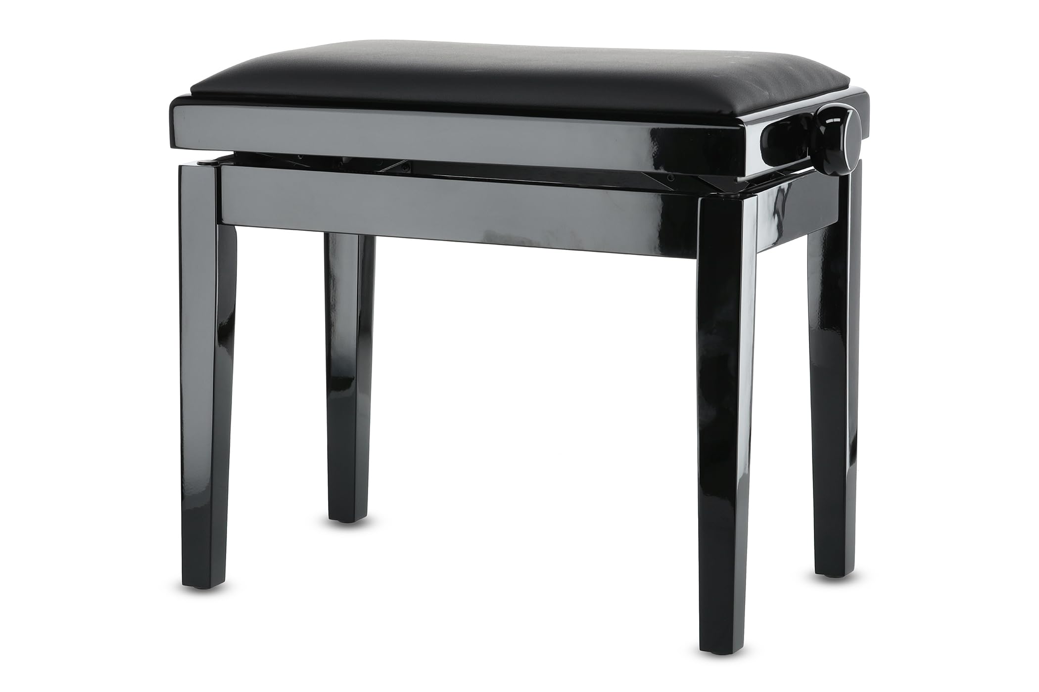 GEWA Pianobank Deluxe Vinyl - Schwarz Hochglanz - Massivholz - Vinyl Sitzbezug - 52x30cm Sitzfläche - Höhenverstellbar - Hochfeste Fixierung - 2t Bruchlast