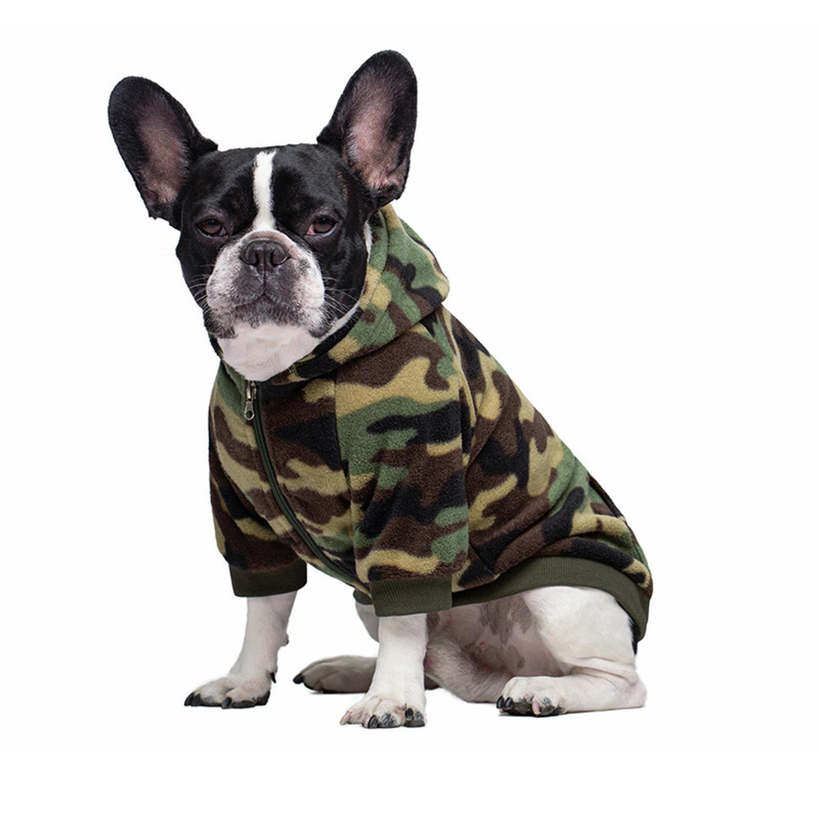 HQREA Small Dog Hoodie Camo French Bulldog Clothes Fashion Sports Puppy Coat Hood Sweatshirts with Zipper & Pocket Outdoor Pet Jacket Apparel for Chihuahua York & Pug S