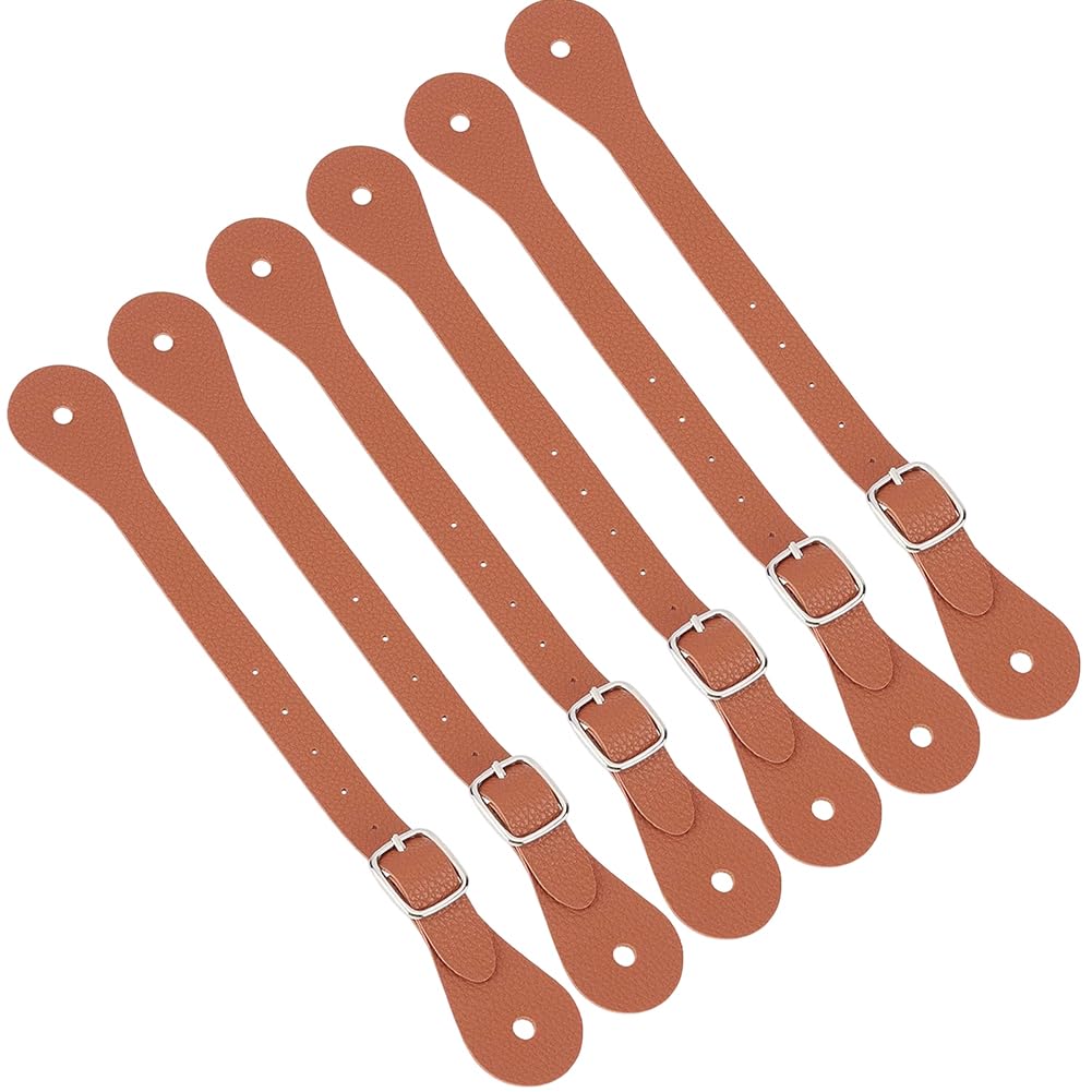 GORGECRAFT 6Pcs PU Leather Spur Straps Western Cowboy Thigh High Boot Single Ply Spurs with Adjustable Straps 6 Holes for Boots Equipments Halloween Costume Accessories Horse Riding Men Women