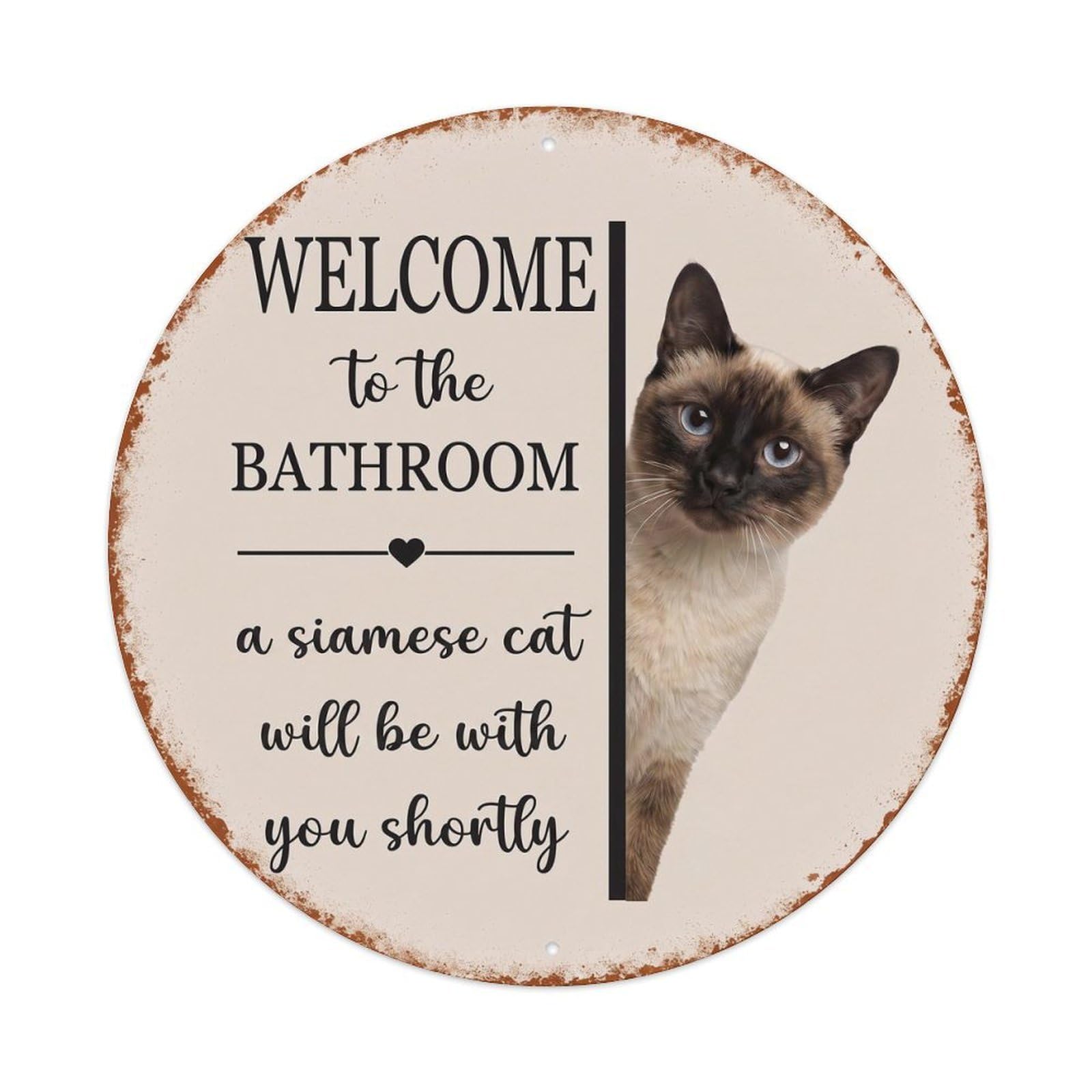 Vintage WELCOME To The BATHROOM Siamese Cat Metal Tin Sign