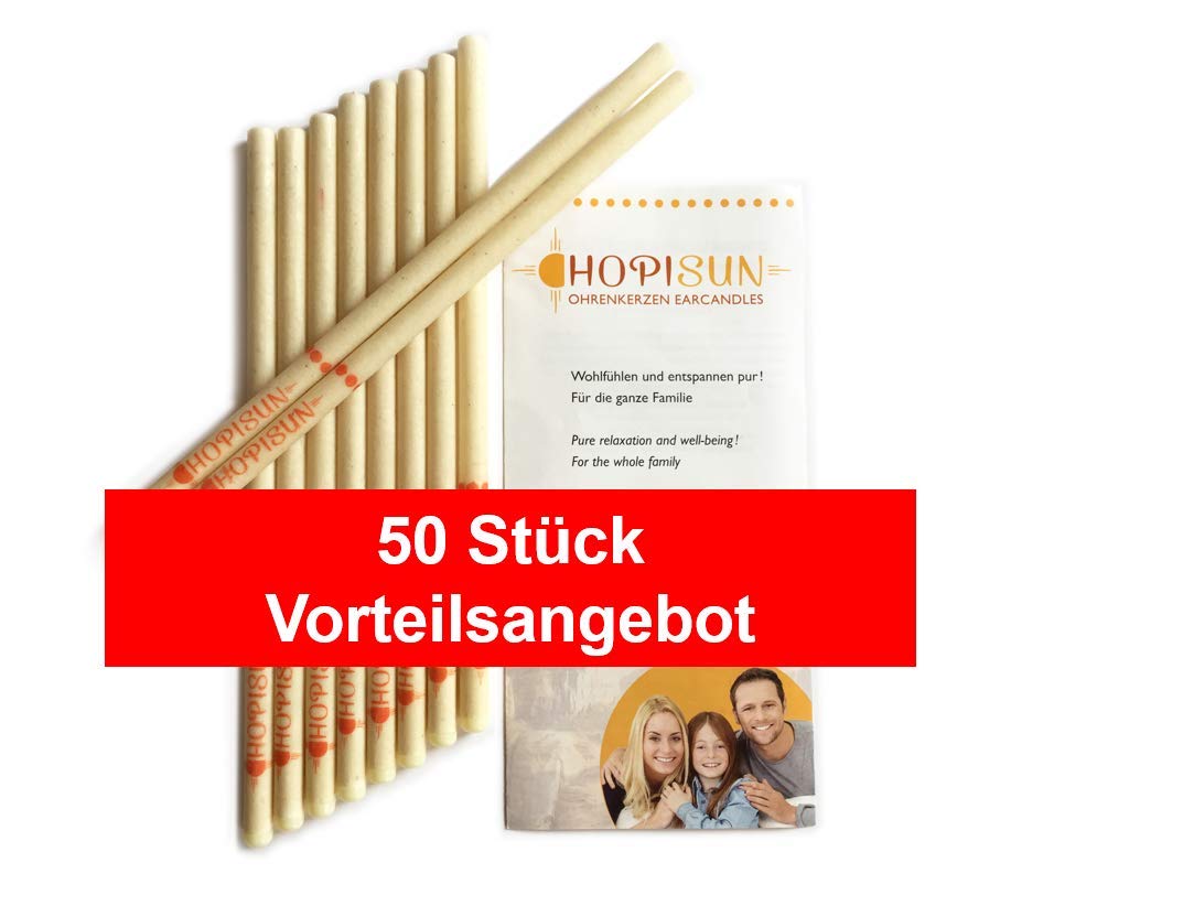 Natur & Gesundheit HOPISUN Lot de 50 bougies d'oreilles avec filtre de sécurité, jaune, 50 Stück (1er Pack)